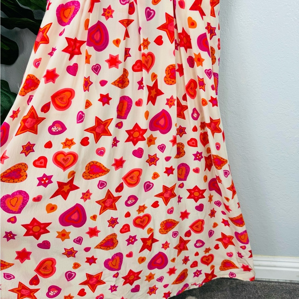 Vintage Bloomingdale’s Silk Red Heart Print Pleated Midi Shirt Dress - Picture 4 of 7